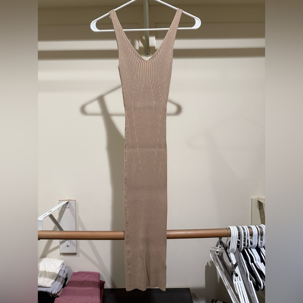H&M Tan Ribbed Midi Dress